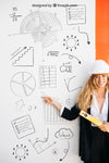 Business Mockup With Woman Wearing Helmet Psd