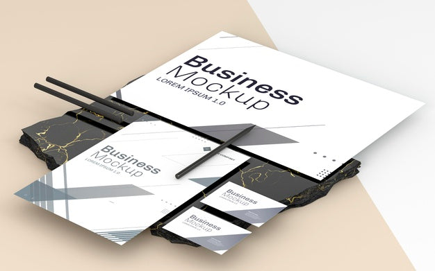Business Stationery Mock-Up And Black Pencils Psd