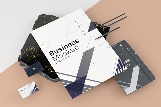 Business Stationery Mock-Up Arrangement High View Psd