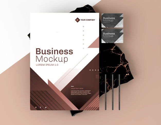 Business Stationery Mock-Up Poster Top View Psd