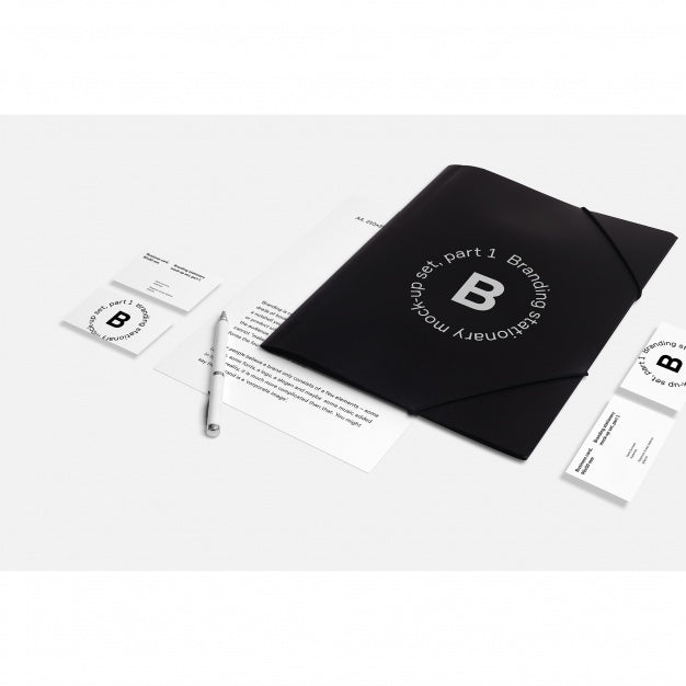 Business Stationery Mock Up With Black Folder Psd
