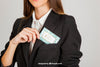 Business Woman Putting Visiting Card In Pocket Psd