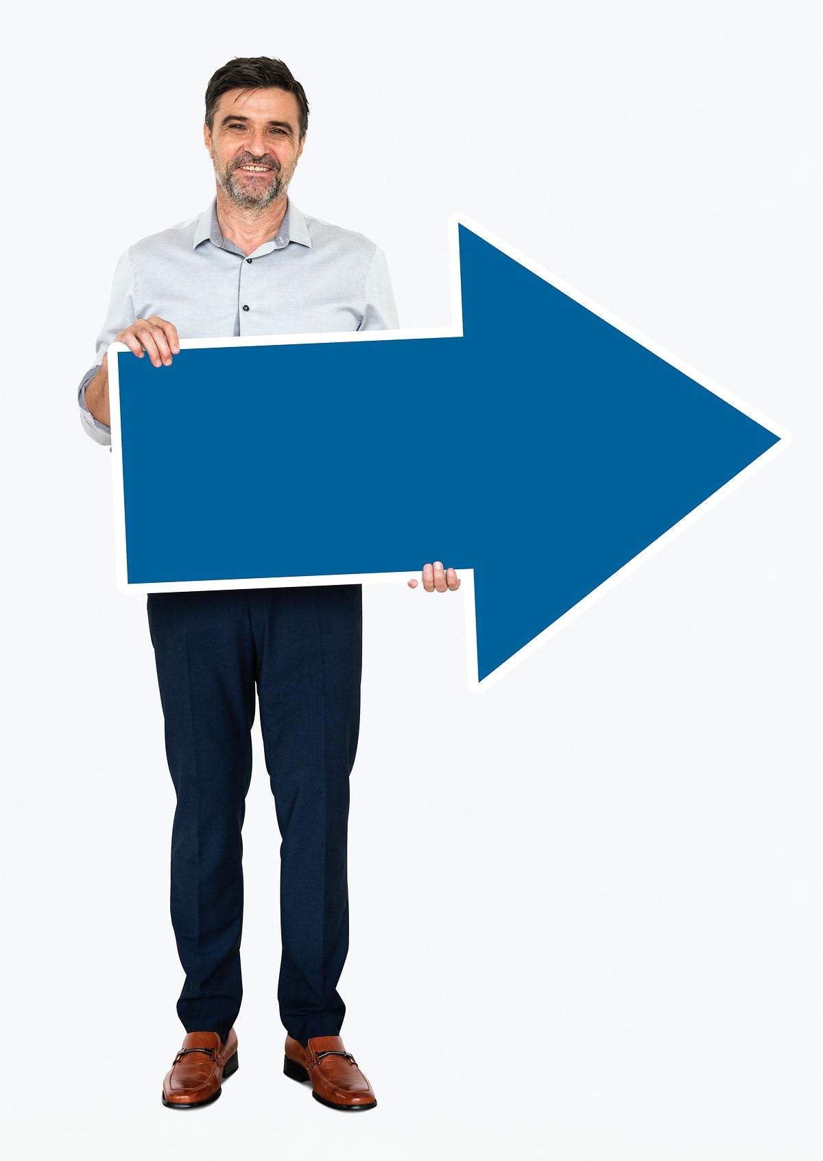 Businessman Holding A Blue Arrow