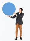 Businessman Holding A Blue Round Board