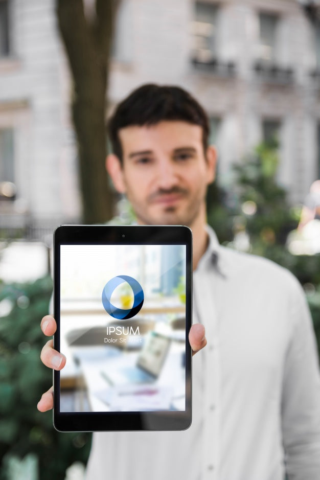 Businessman Using Tablet Mockup Psd