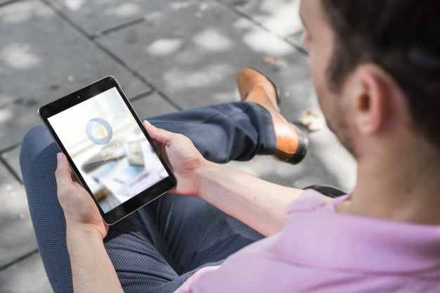Businessman Using Tablet Mockup Psd