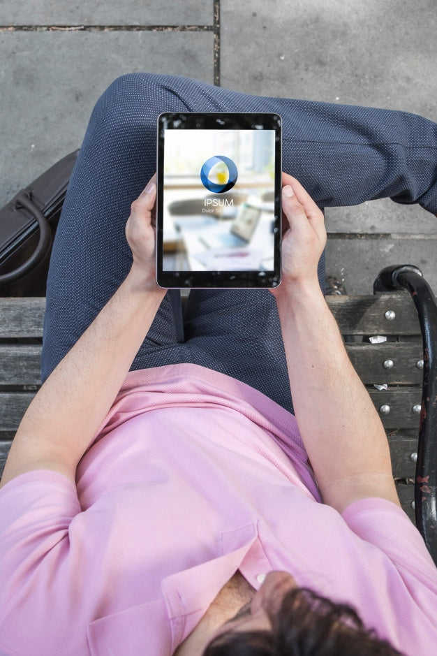 Businessman Using Tablet Mockup Psd