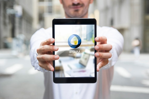 Businessman Using Tablet Mockup Psd