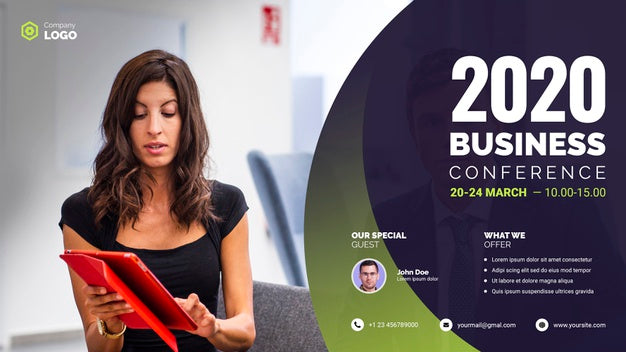 Businesswoman Holding A Digital Tablet Business Conference Psd