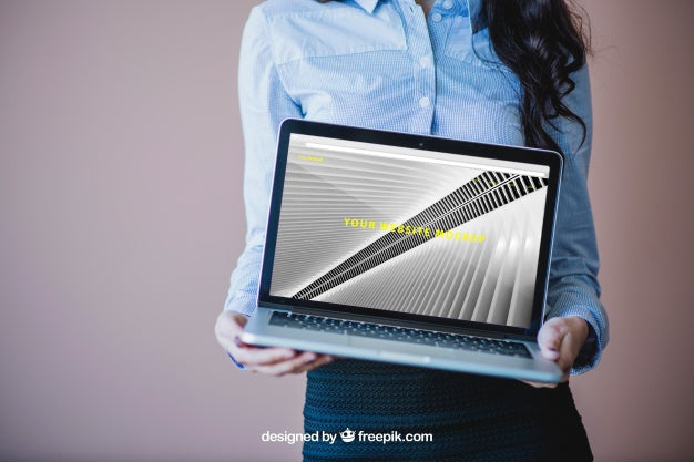 Businesswoman Holding Laptop Psd