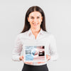 Businesswoman Holding Tablet Mockup For Labor Day Psd