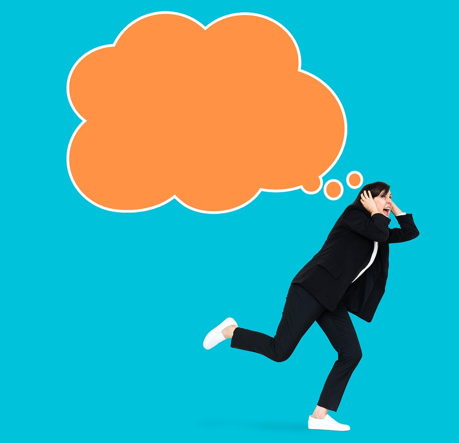 Businesswoman Running Away From Her Own Thoughts