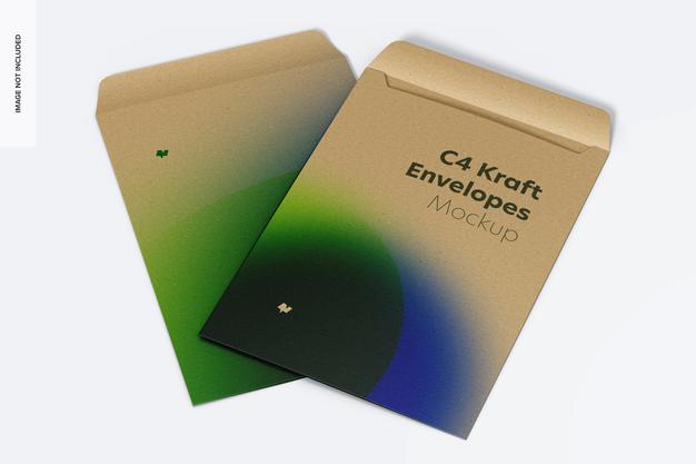 C4 Kraft Envelope Mockup, Perspective View Psd