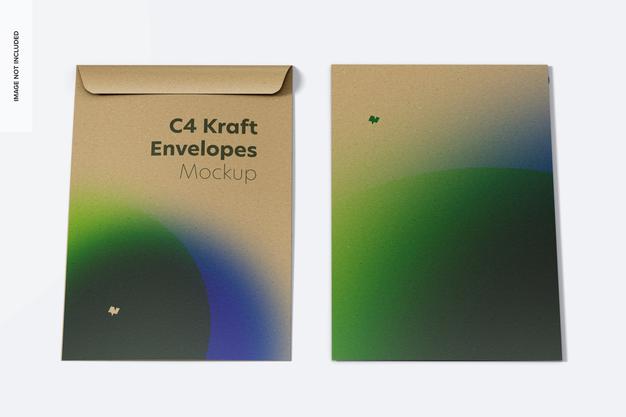 C4 Kraft Envelopes Mockup, Front View Psd