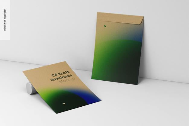 C4 Kraft Envelopes Mockup Psd