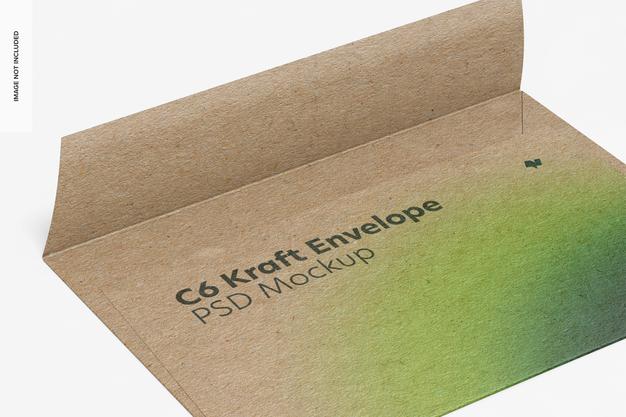 C6 Kraft Envelope Mockup, Close-Up Psd