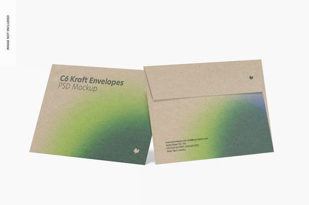 C6 Kraft Envelopes Mockup, Front View Psd