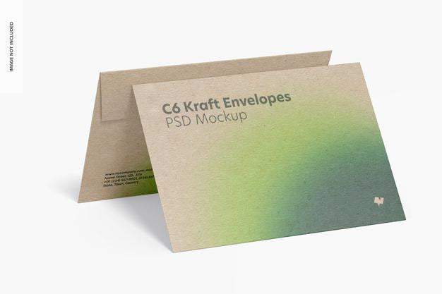 C6 Kraft Envelopes Mockup, Right View Psd