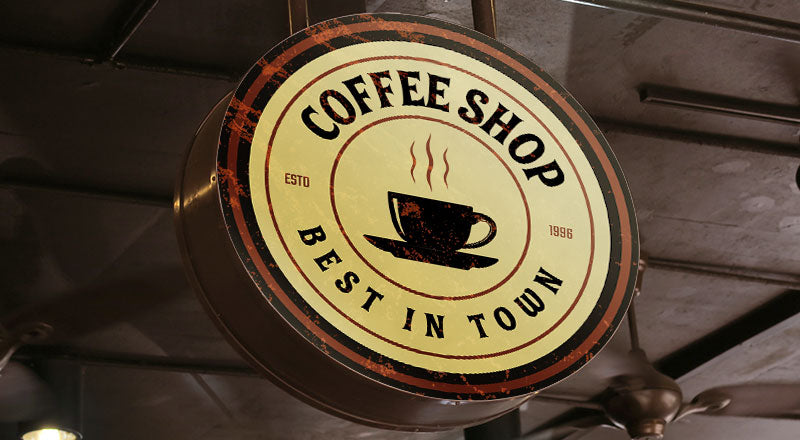 Cafe Round Rustic Signboard Mockup Psd