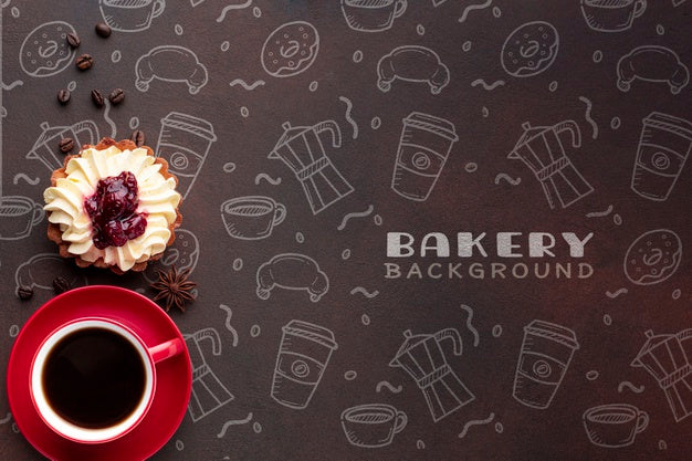 Cake And Black Coffee With Mockup Psd