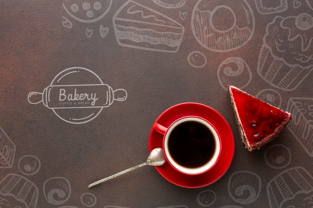 Cake Slice And Black Coffee With Mock-Up Psd