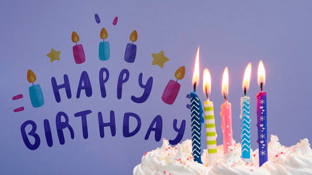 Cake With Candles Lighted Mock-Up Psd