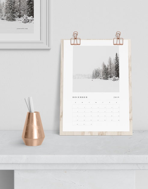 Calendar Hooked On Wooden Board Psd
