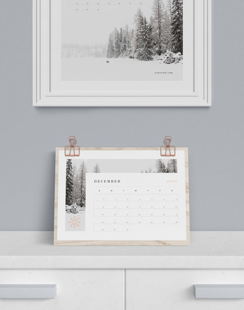 Calendar On Cabinet And Painting Above Psd