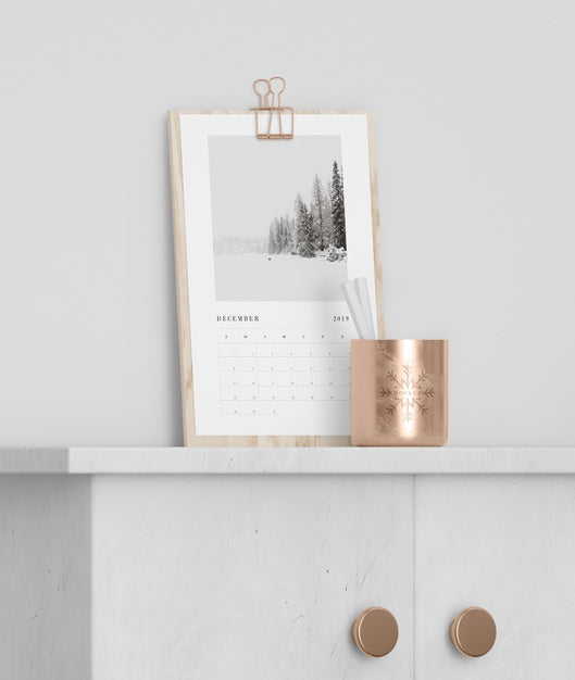 Calendar On Wooden Board On Cabinet Psd