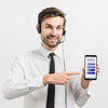 Call Center Operator Showing Mock-Up Mobile Phone Psd