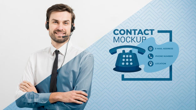 Call Center Operator Wearing Headphones With Microphone Psd