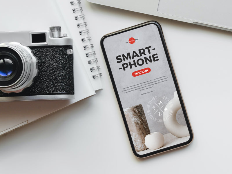 Camera With Smart Phone Mockup Psd