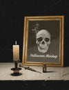 Candles And Halloween Mock-Up Frame With Skull Psd