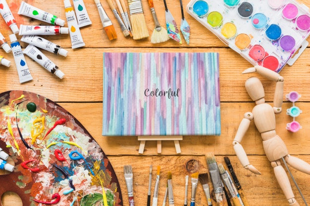 Canvas Mockup With Paint Materials Psd