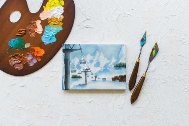 Canvas Mockup With Paint Materials Psd