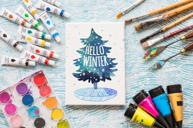 Canvas Mockup With Paint Materials Psd