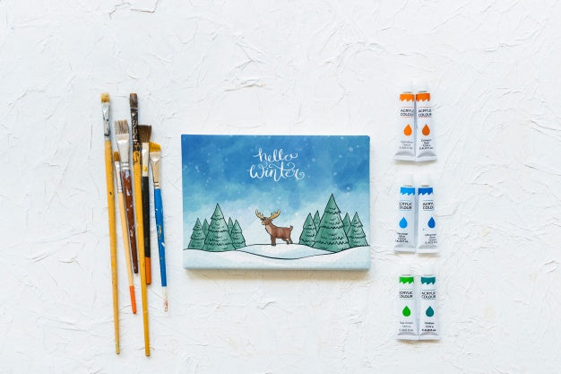 Canvas Mockup With Paint Materials Psd