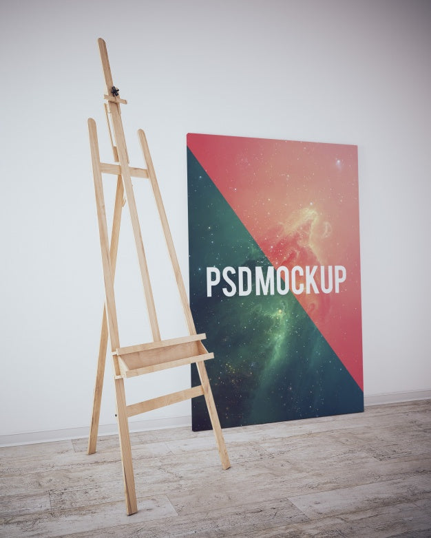 Canvas On Wooden Floor Mock Up Psd