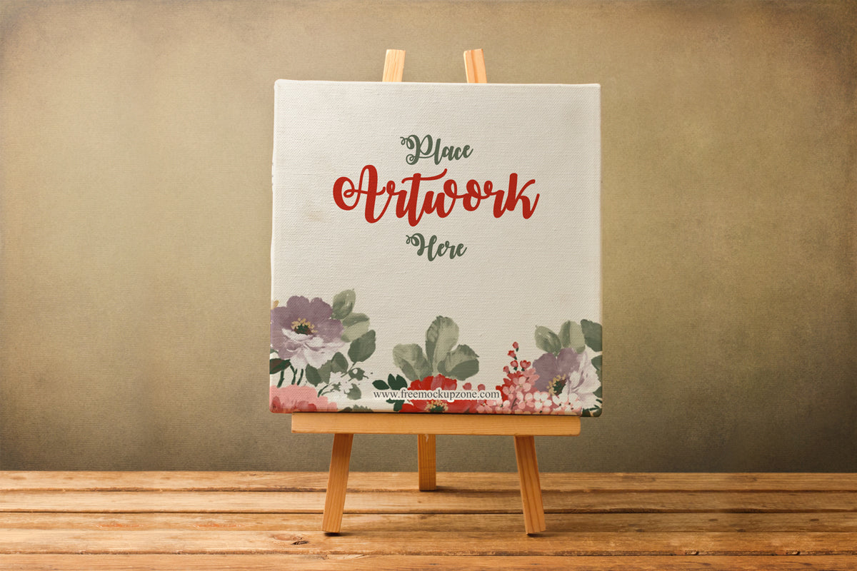Canvas On Wooden Stand Mockup