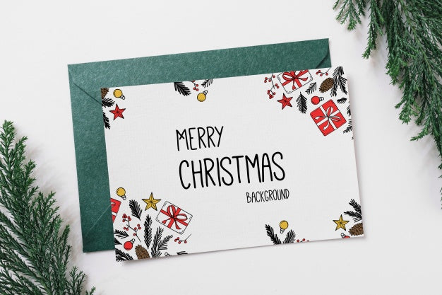 Card And Envelope Mockup With Christmas Concept Psd