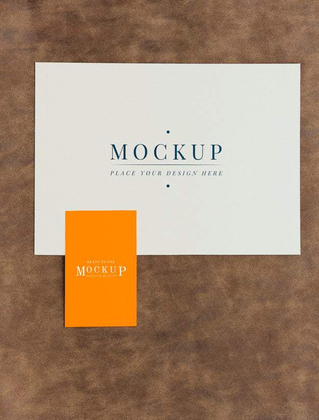 Card And Tab Mockup On Brown Leather Psd
