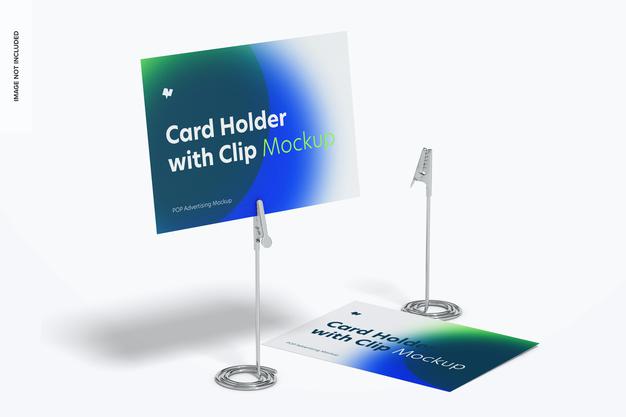 Card Holders With Alligator Clip Mockup, Perspective Psd