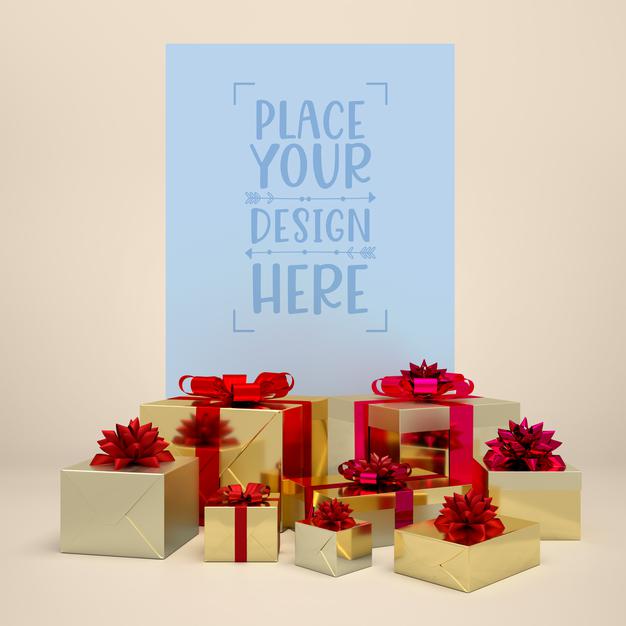 Card Mockup Among Presents Psd