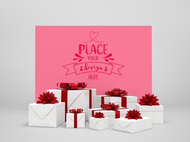 Card Mockup Among Presents Psd