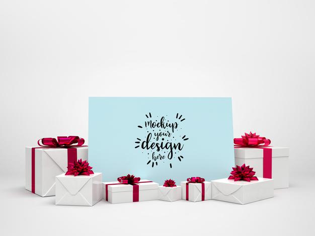 Card Mockup Among Presents Psd
