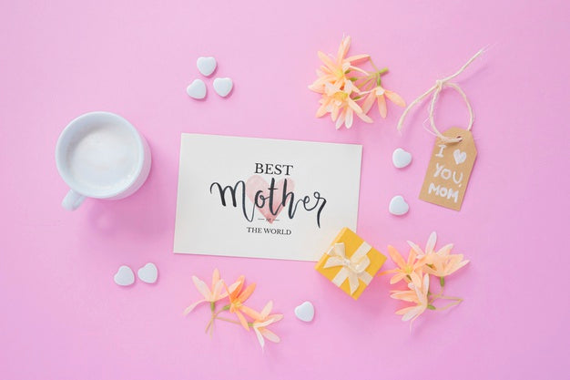 Card Mockup With Flat Lay Mothers Day Composition Psd
