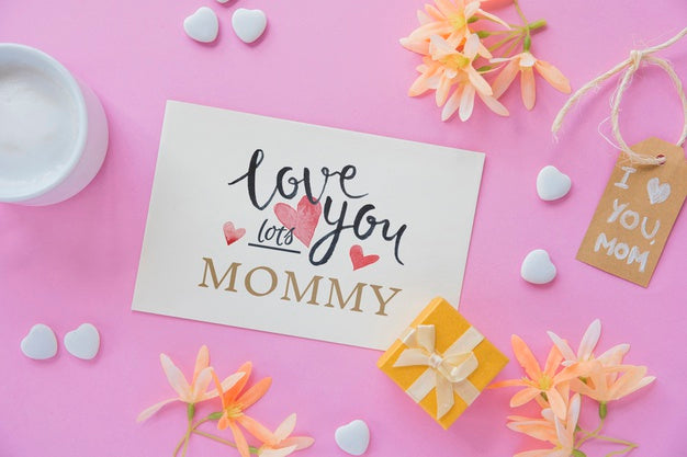 Card Mockup With Flat Lay Mothers Day Composition Psd