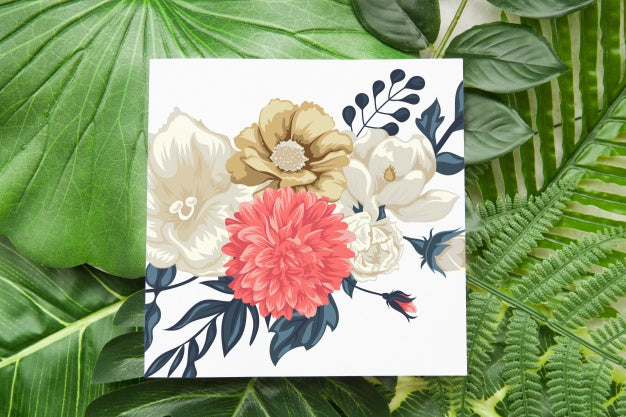 Card Mockup With Floral Background Psd