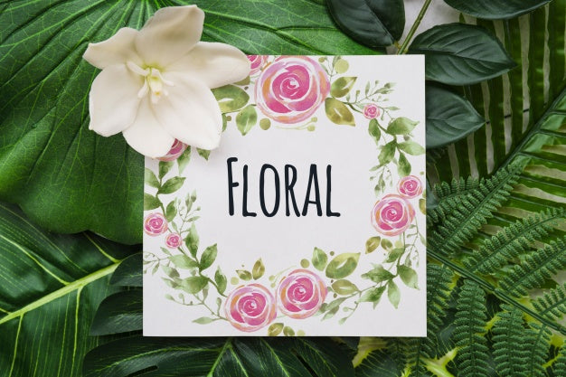 Card Mockup With Floral Background Psd