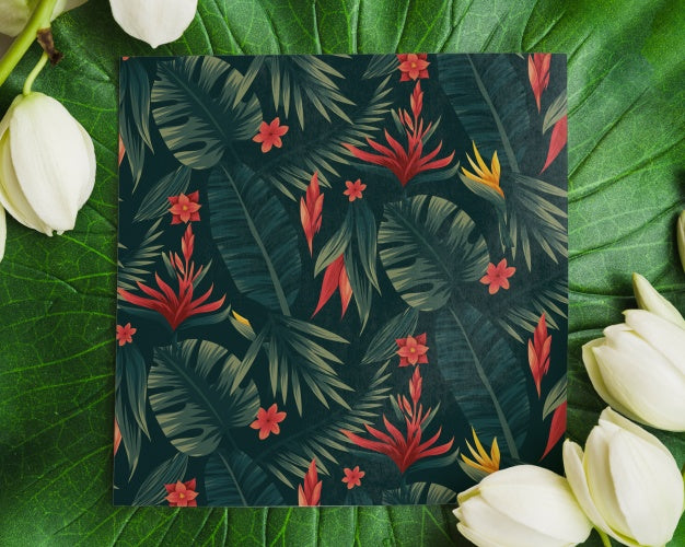 Card Mockup With Floral Background Psd